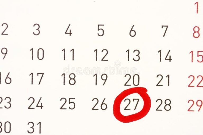 calendrier avec dates entourees en rouge