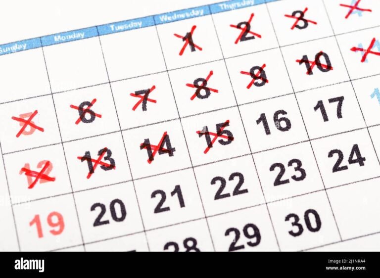 calendrier avec jours barres et croix rouges