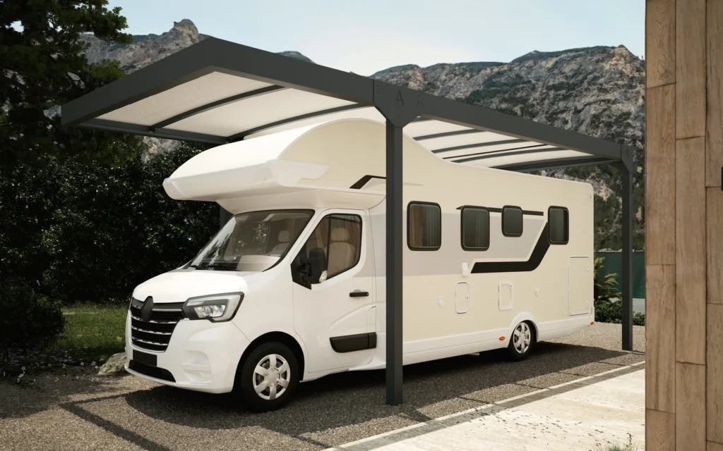 camping car gare sous un abri moderne