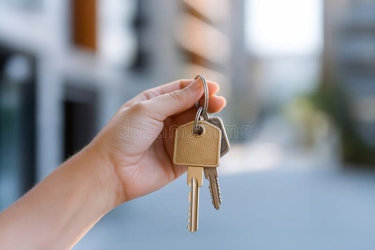 cle de maison avec cadenas et banque floue