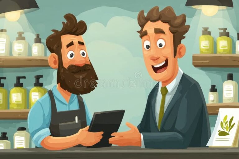 commercant souriant echangeant avec client satisfait