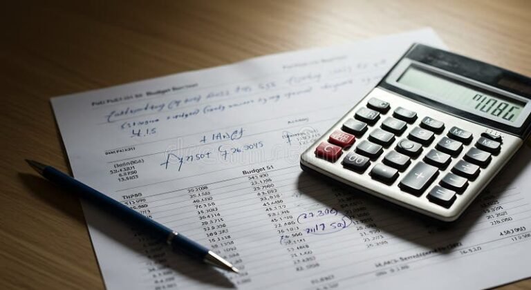 entreprise analysant documents financiers avec calculatrice