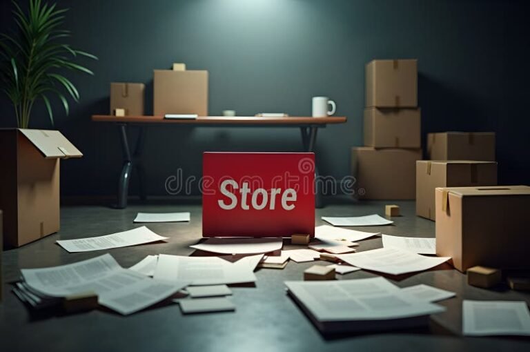 entreprise fermee avec documents disperses