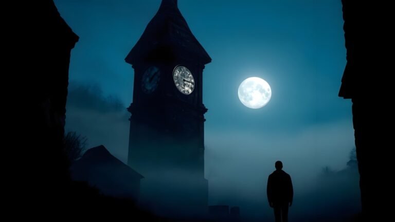 horloge ancienne devant maison en silhouette