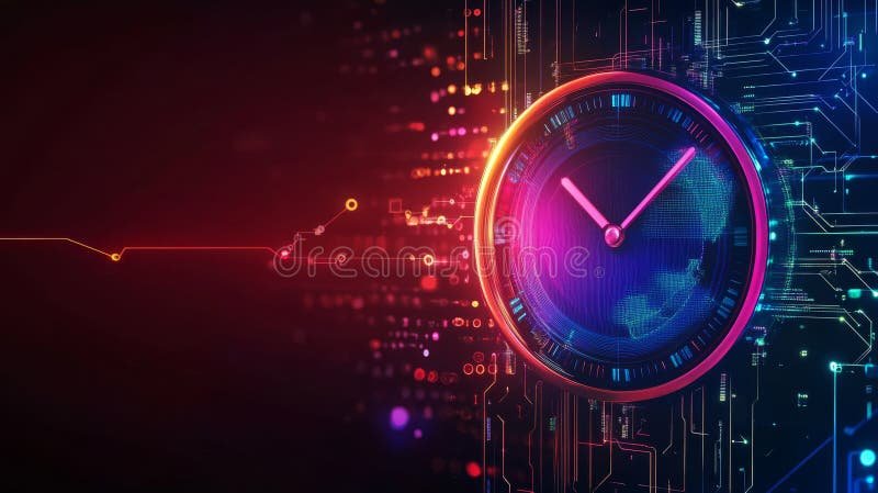 horloge stylisee avec circuits electroniques lumineux 1