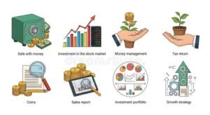 illustration dun coffre fort et documents fiscaux