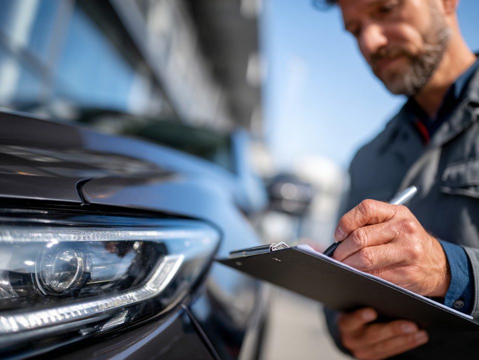 inspecteur examinant une voiture professionnelle detaillee