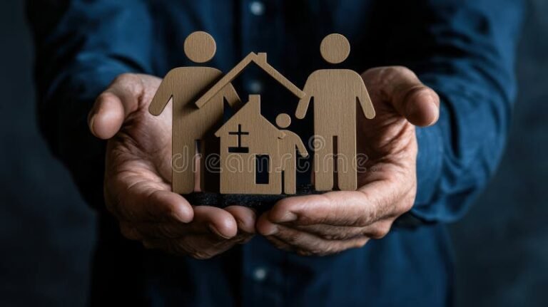 main tenant une maison et une famille symbolique