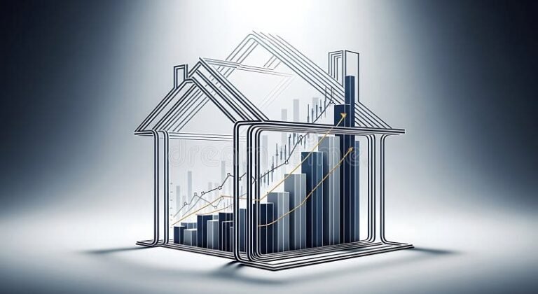 maison moderne avec graphique financier transparent