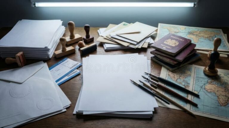 passeport et documents officiels sur bureau lumineux