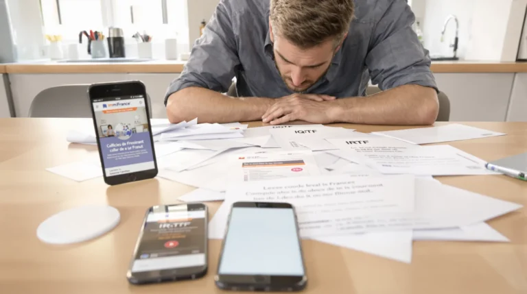 personne preoccupee avec document legal et telephone