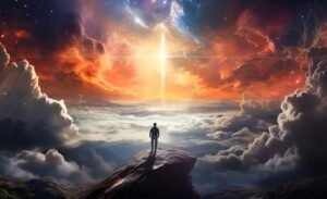 personne regardant vers un horizon lumineux