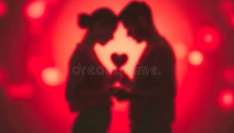 silhouettes anonymes echangeant des coeurs flous